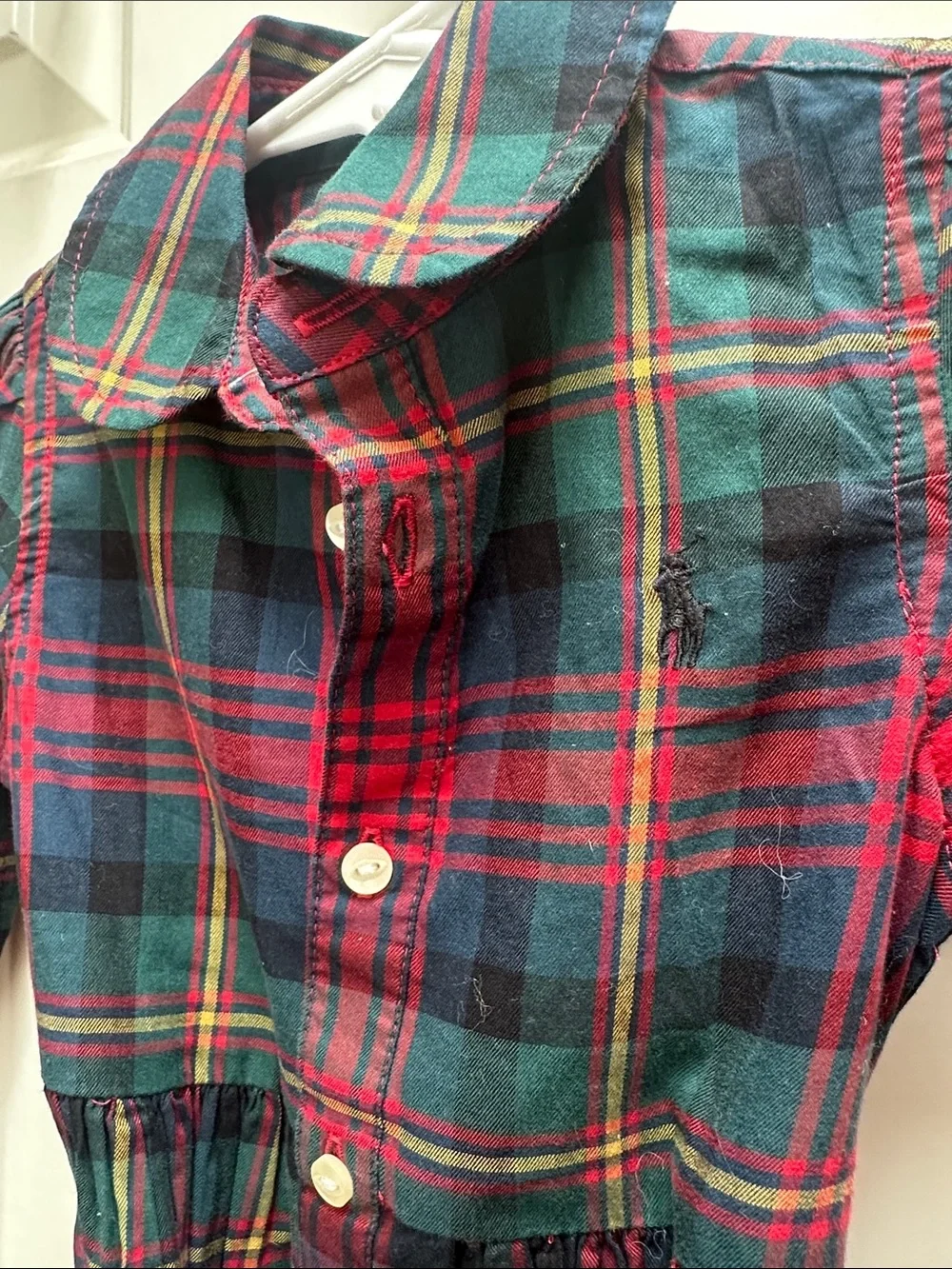 Ralph Lauren size 9 months Red and Green Plaid Button-Front Dress with Tie Waist